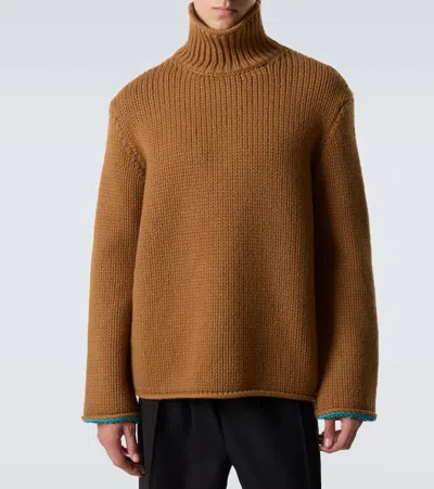 Loewe Mens Tan Turtleneck Knitted Wool Sweater In Brown