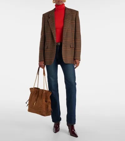 Saint Laurent Jamie 4.3 Medium Drawstring Suede Shoulder Bag In Brown