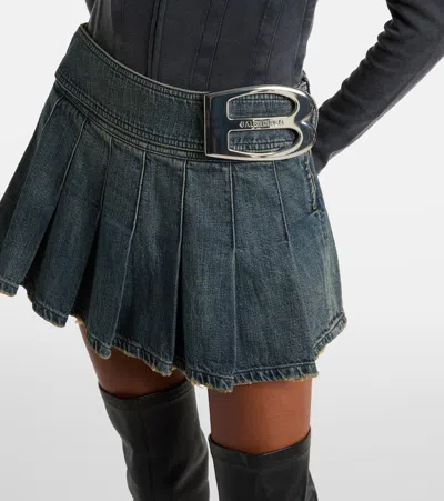 Balenciaga Pleated Denim Miniskirt In Blue