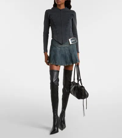 Balenciaga Pleated Denim Miniskirt In Blue