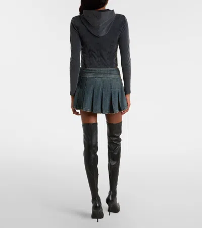 Balenciaga Pleated Denim Miniskirt In Blue