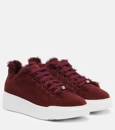 Max Mara Tmaxi Teddy-trimmed Suede Sneakers In Red