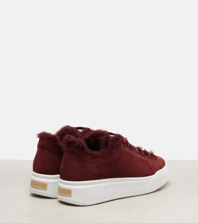 Max Mara Tmaxi Teddy-trimmed Suede Sneakers In Red