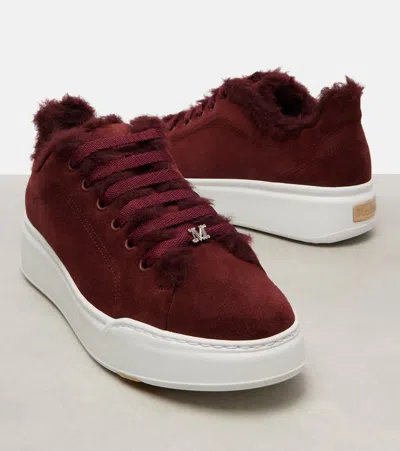 Max Mara Tmaxi Teddy-trimmed Suede Sneakers In Red