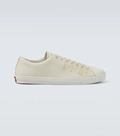 Prada Low Profile Round Toe Rubber Sole Sneakers In White