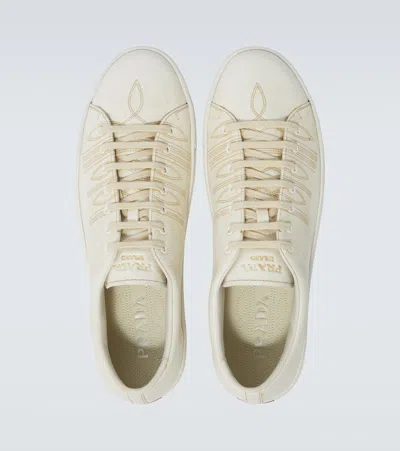 Prada Low Profile Round Toe Rubber Sole Sneakers In White