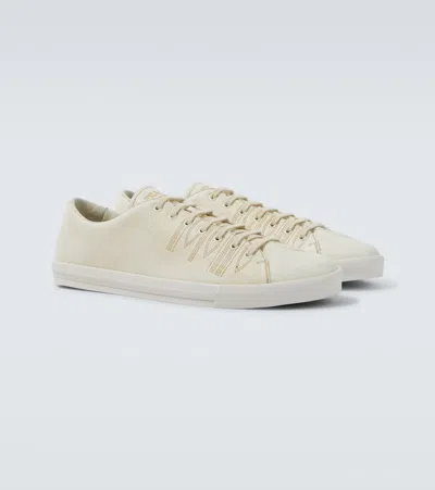Prada Low Profile Round Toe Rubber Sole Sneakers In White