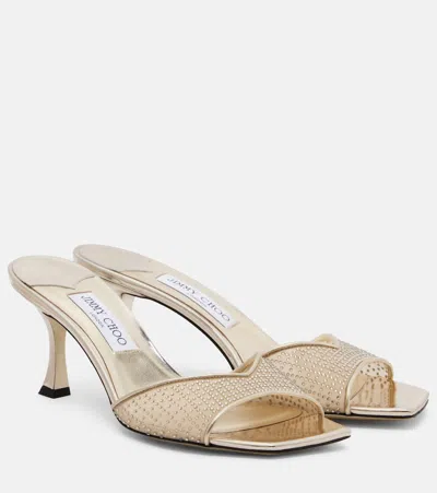 Jimmy Choo Skye 70 Embellished Mesh Mules In Gold