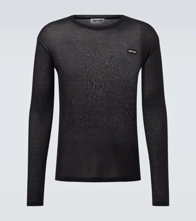 Miu Miu Logo Cotton Jersey T-shirt In Black