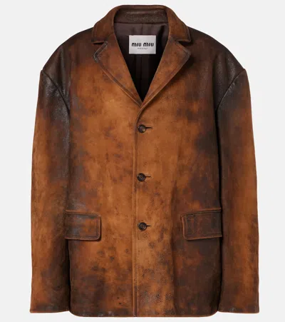 Miu Miu Oversized Suede Jacket In Brown