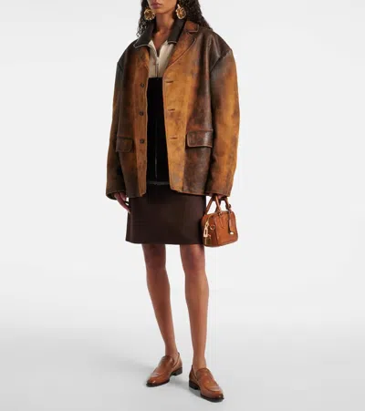 Miu Miu Oversized Suede Jacket In Brown