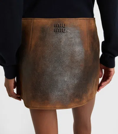 Miu Miu Suede Miniskirt In Brown