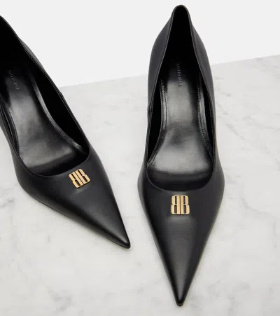 Balenciaga Black Leather Avenue Bb Editor 90 Pumps In Black