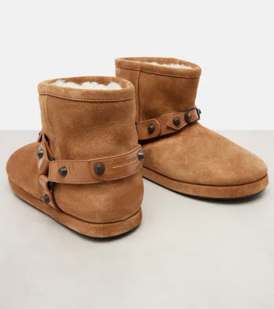 Balenciaga Alaska Studded Leather-trimmed Fleece-lined Suede Ankle Boots In Brown