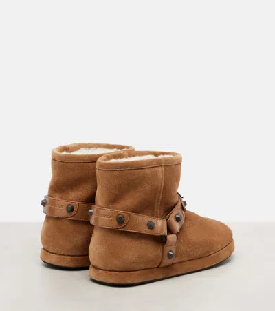 Balenciaga Alaska Studded Leather-trimmed Fleece-lined Suede Ankle Boots In Brown