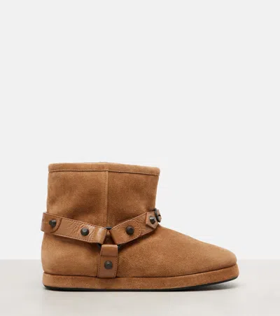 Balenciaga Alaska Studded Leather-trimmed Fleece-lined Suede Ankle Boots In Brown