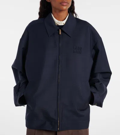Miu Miu Mohair Blend Jacket Collared Design In Blue