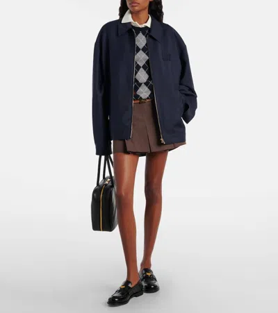 Miu Miu Mohair Blend Jacket Collared Design In Blue