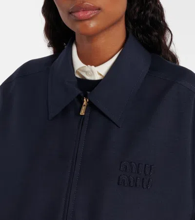 Miu Miu Mohair Blend Jacket Collared Design In Blue