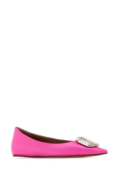 Amina Muaddi Fuchsia Satin Camelia Ballerinas In Pink