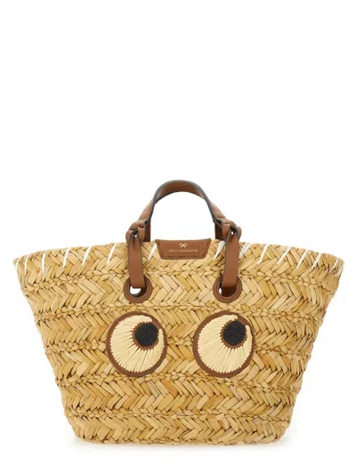 Anya Hindmarch Small Eyes Seagrass Basket Tote In Brown