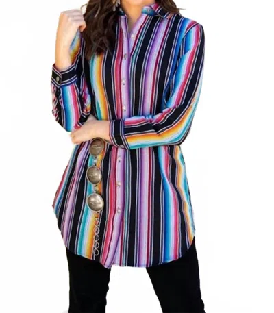 Lucky & Blessed Serape Button Up Tunic Shirt In Purple In Multi