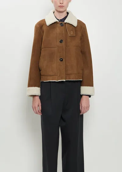 Margaret Howell Cropped Shearling Jacket In Brown