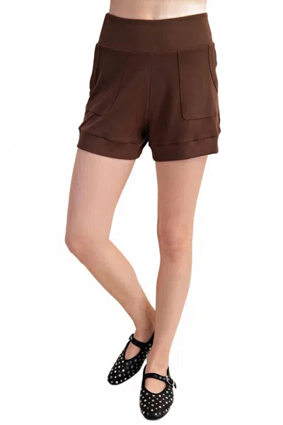 Glam Relaxed Side Pocket Knit Shorts In Mocha In Brown