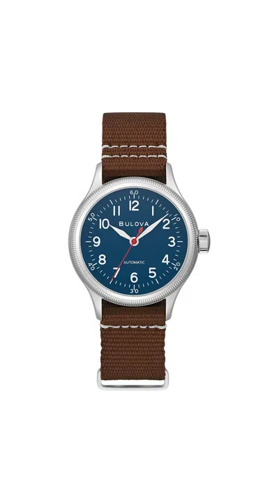 Bulova Military Hack A11 Mens Automatic Brown Strap Watch 96a282 In Metallic