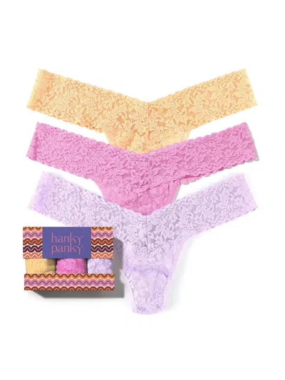 Hanky Panky 3 Pack Signature Lace® Low Rise Thongs In Printed Box In Multi