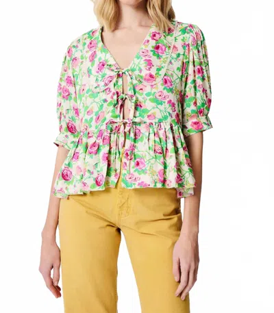 Manoush Rose Print Peplum Blouse In Pink In Multi