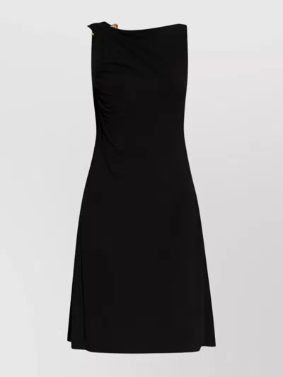 Versace One Shoulder Draped Dress Ruffle Detail In Black