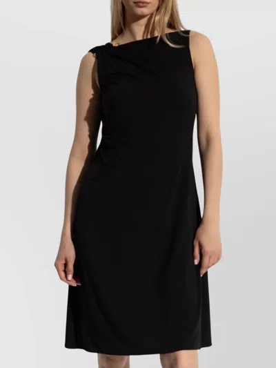 Versace One Shoulder Draped Dress Ruffle Detail In Black