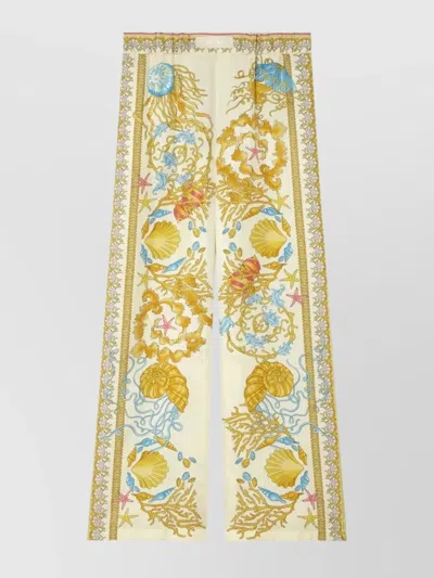 Versace Underwater Baroque Silk Pants In Yellow