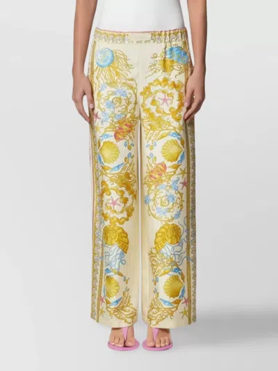 Versace Underwater Baroque Silk Pants In Yellow