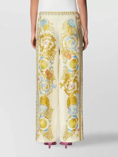 Versace Underwater Baroque Silk Pants In Yellow