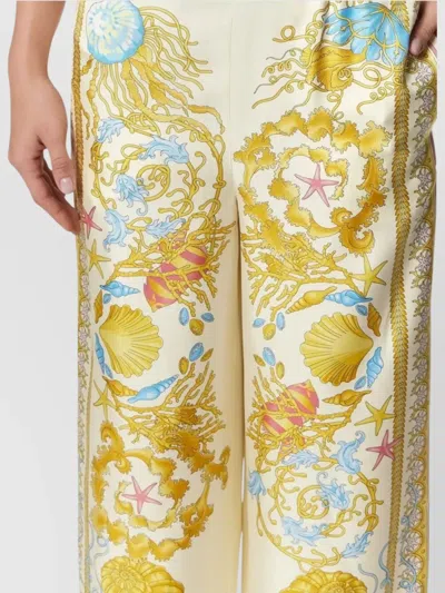 Versace Underwater Baroque Silk Pants In Yellow