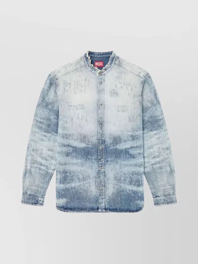 Diesel Denim Long Sleeve Shirt With Mandarin Collar In Blue