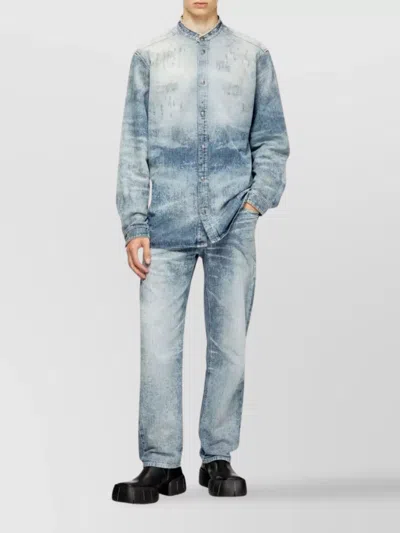 Diesel Denim Long Sleeve Shirt With Mandarin Collar In Blue