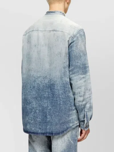 Diesel Denim Long Sleeve Shirt With Mandarin Collar In Blue