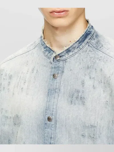 Diesel Denim Long Sleeve Shirt With Mandarin Collar In Blue