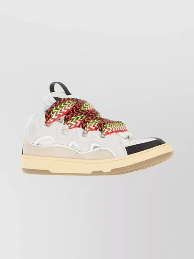 Lanvin Curb Sneakers In Leather And Suede With Multicolor Laces In White