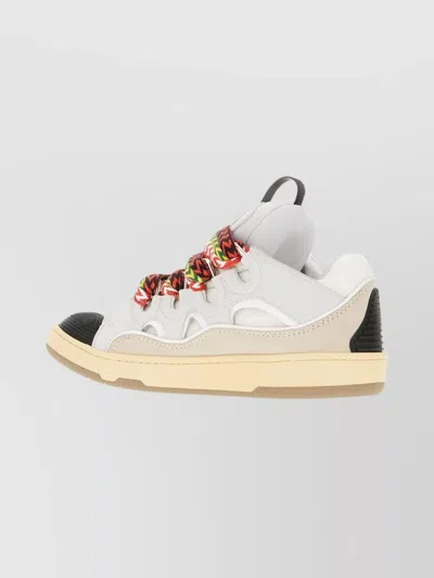 Lanvin Curb Sneakers In Leather And Suede With Multicolor Laces In White