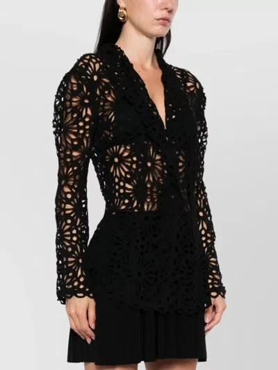 Norma Kamali Floral Lace Long Sleeve Jacket In Black