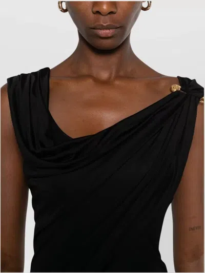 Versace Embellished Draped Stretch-jersey Gown In Black