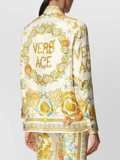 Versace Long Sleeve Printed Top With Decorative Trim In Yellow