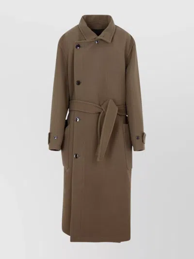 Lemaire Wool Wrap Coat And Belt In Brown