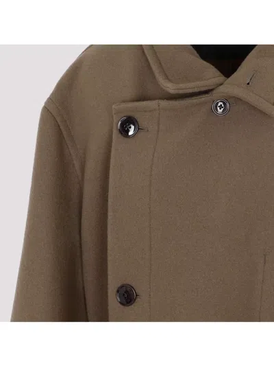Lemaire Wool Wrap Coat And Belt In Brown