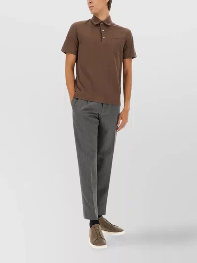 Zegna Cotton Polo Shirt With Pocket In Brown