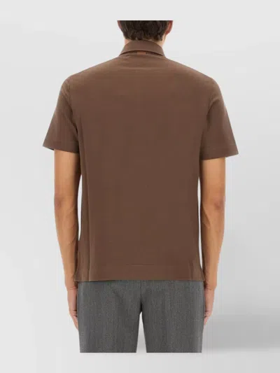 Zegna Cotton Polo Shirt With Pocket In Brown